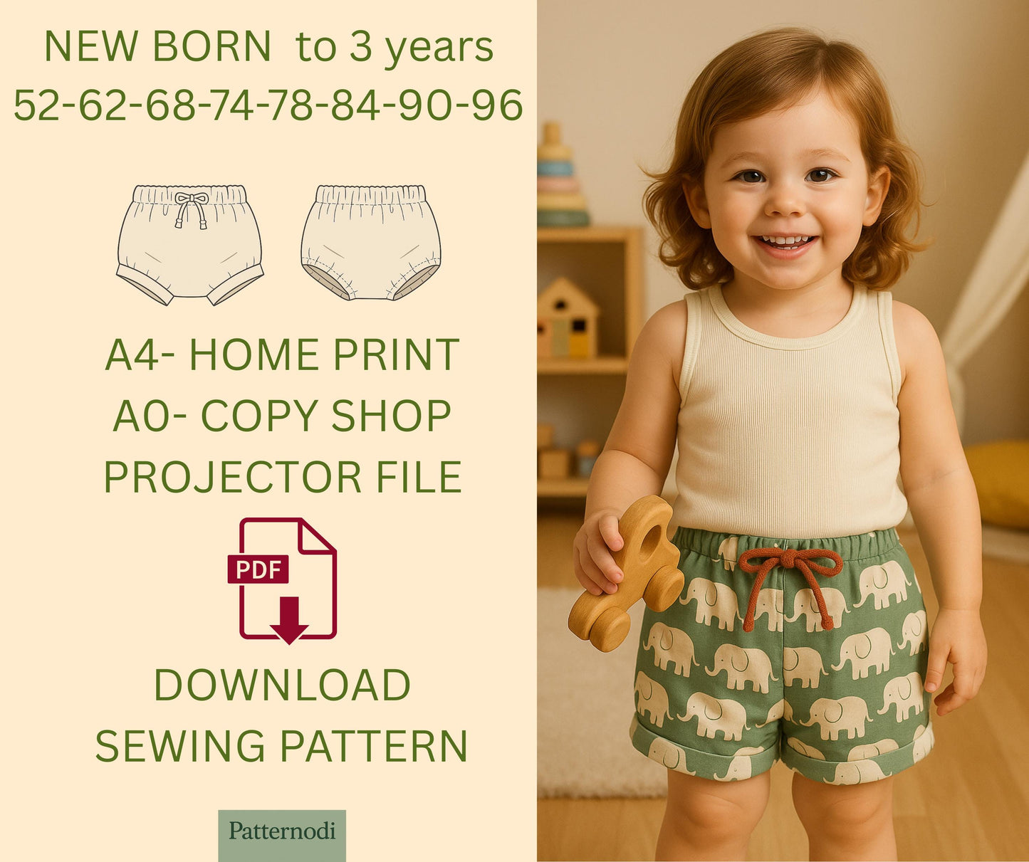 Baby Bloomer Pattern PDF Newborn–3 Years Easy Shorts Sewing A4 A0 Projector Files