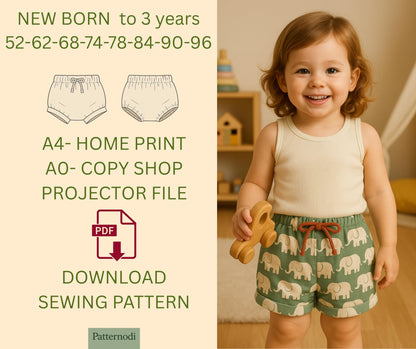 Baby Bloomer Pattern PDF Newborn–3 Years Easy Shorts Sewing A4 A0 Projector Files