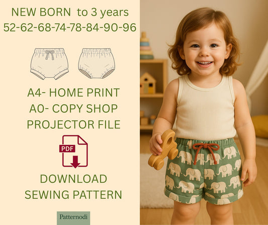 Baby Bloomer Pattern PDF Newborn–3 Years Easy Shorts Sewing A4 A0 Projector Files
