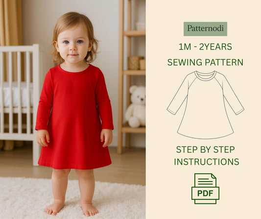 Baby Dress Pattern: Long Sleeve A-Line Sewing (A4 PDF Digital Download)