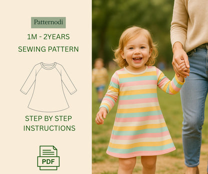 Baby Dress Pattern: Long Sleeve A-Line Sewing (A4 PDF Digital Download)
