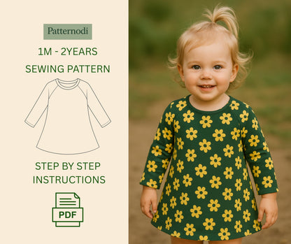 Baby Dress Pattern: Long Sleeve A-Line Sewing (A4 PDF Digital Download)