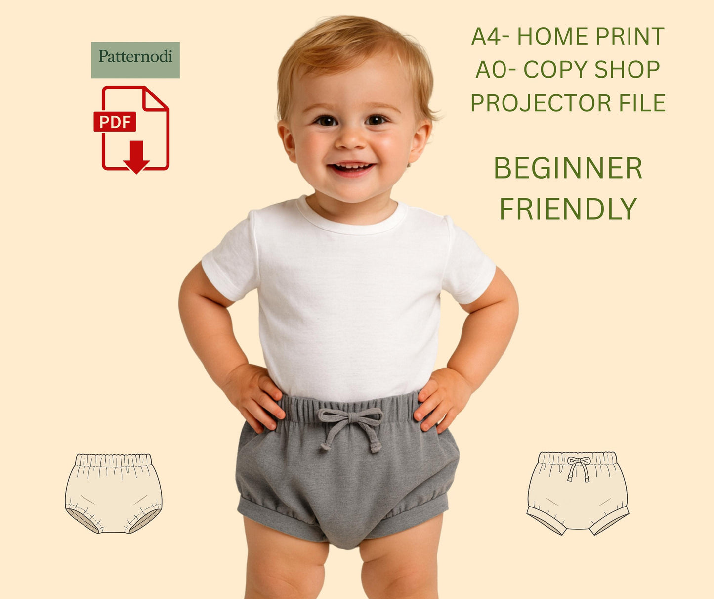 Baby Bloomer Pattern PDF Newborn–3 Years Easy Shorts Sewing A4 A0 Projector Files