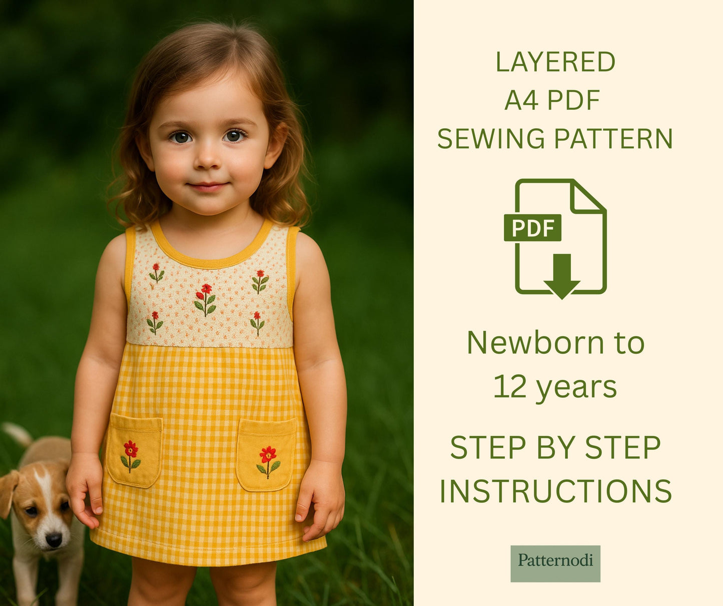 A-Line Dress Pattern PDF | Baby Girl Toddler Sewing | Kids Sundress A4 File