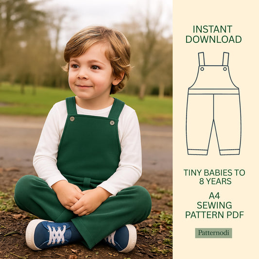 Baby Dungarees PDF Pattern | Toddler Overalls Sewing | Unisex Kids Jumpsuit A4 File