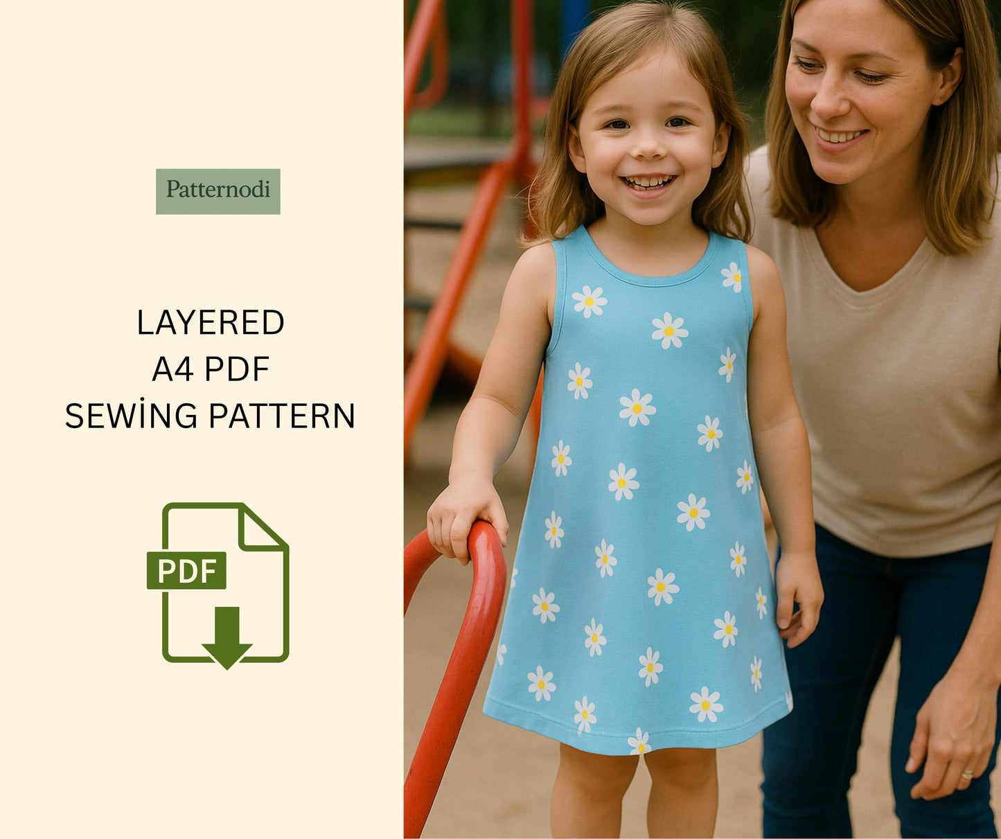A-Line Dress Pattern PDF | Baby Girl Toddler Sewing | Kids Sundress A4 File