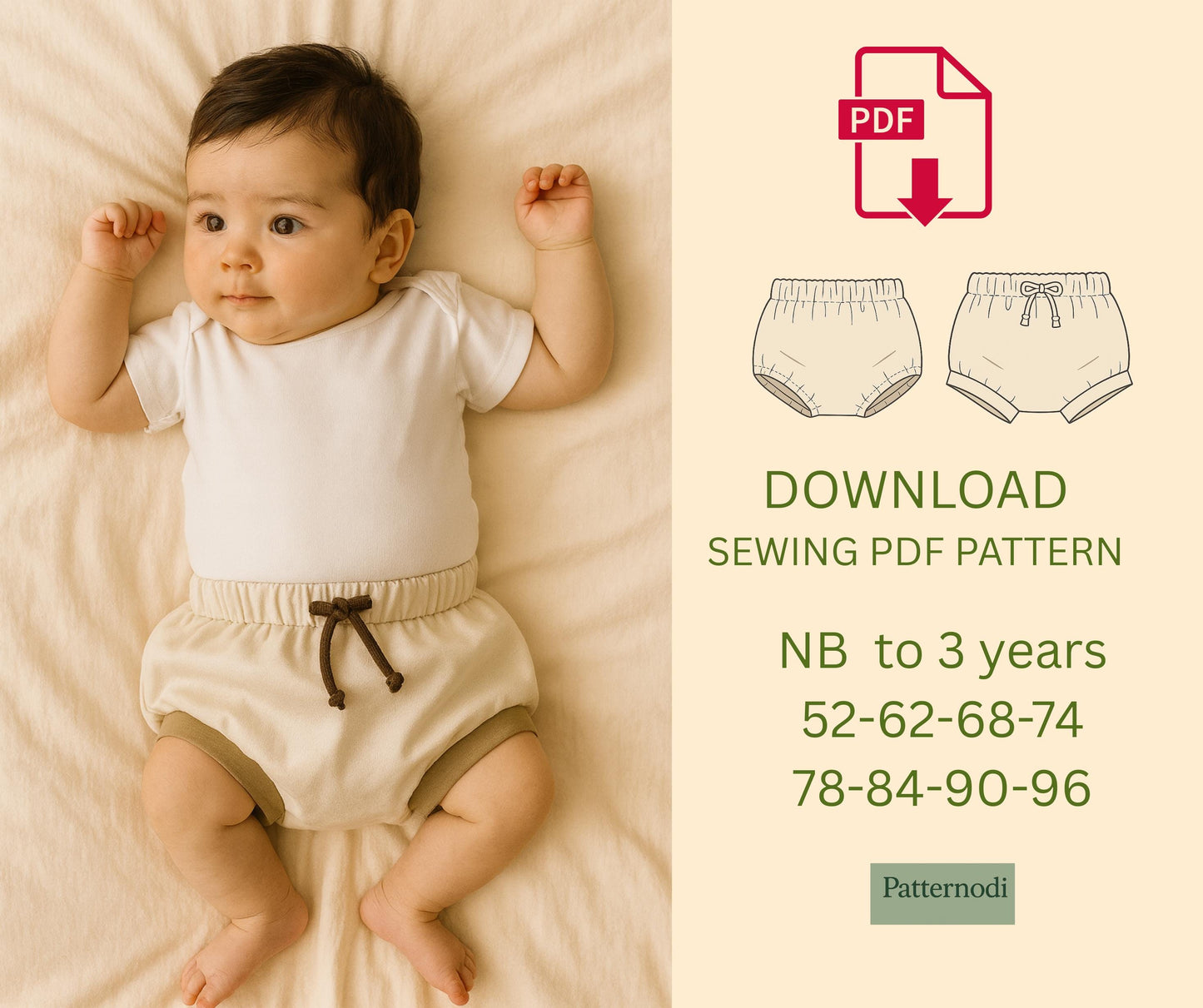 Baby Bloomer Pattern PDF Newborn–3 Years Easy Shorts Sewing A4 A0 Projector Files