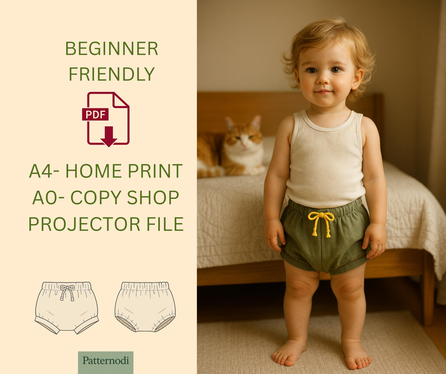 Baby Bloomer Pattern PDF Newborn–3 Years Easy Shorts Sewing A4 A0 Projector Files