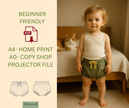Baby Bloomer Pattern PDF Newborn–3 Years Easy Shorts Sewing A4 A0 Projector Files