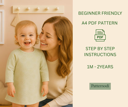 Baby Dress Pattern: Long Sleeve A-Line Sewing (A4 PDF Digital Download)