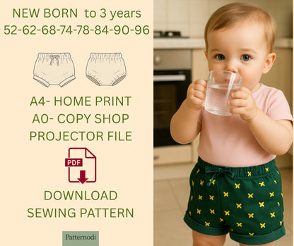 Baby Bloomer Pattern PDF Newborn–3 Years Easy Shorts Sewing A4 A0 Projector Files