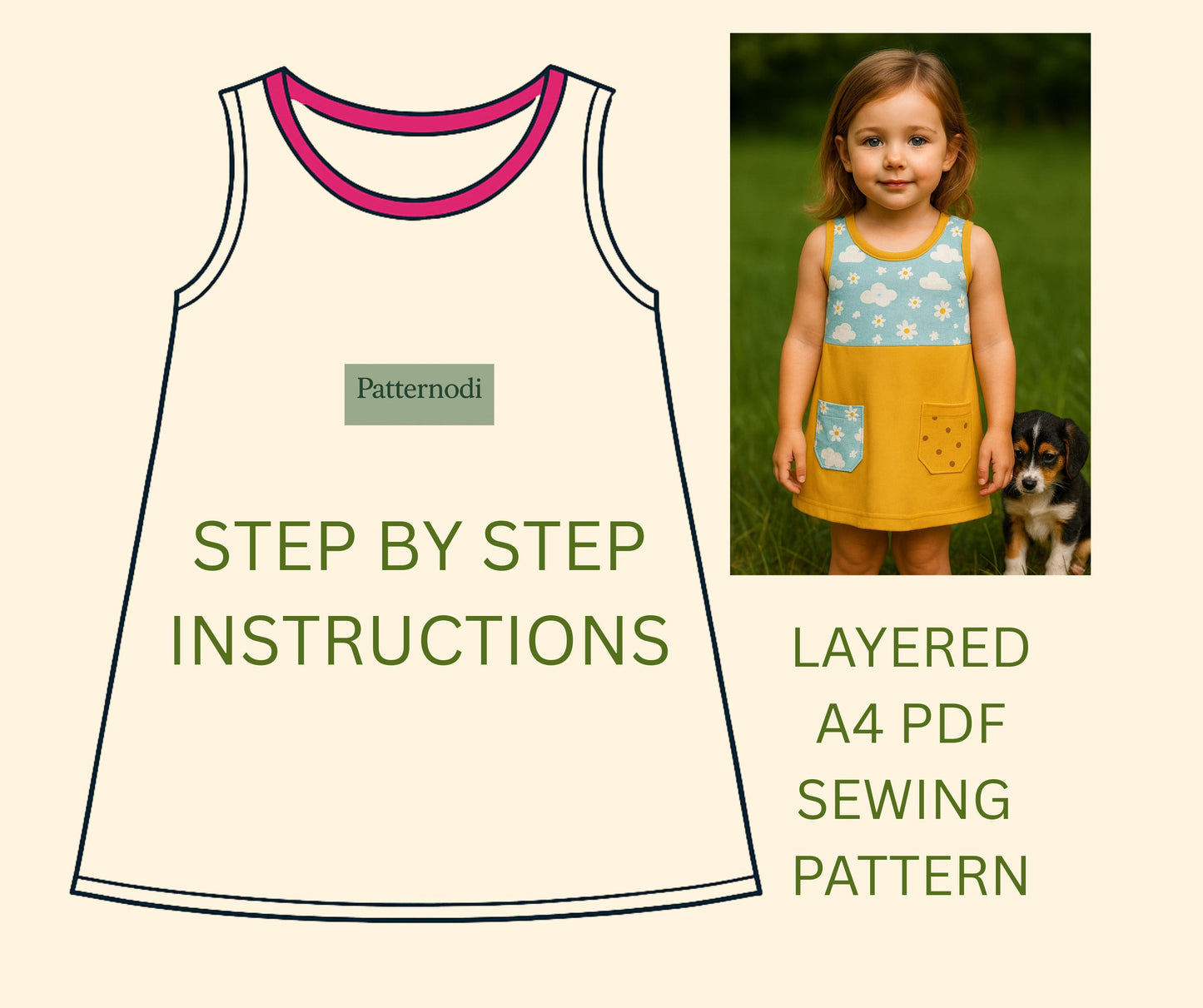 A-Line Dress Pattern PDF | Baby Girl Toddler Sewing | Kids Sundress A4 File