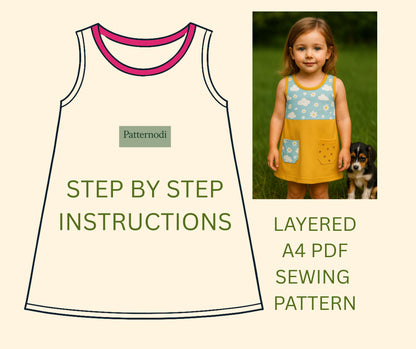 A-Line Dress Pattern PDF | Baby Girl Toddler Sewing | Kids Sundress A4 File