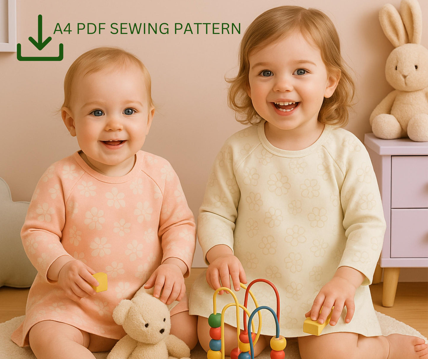 Baby Dress Pattern: Long Sleeve A-Line Sewing (A4 PDF Digital Download)