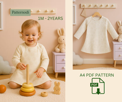 Baby Dress Pattern: Long Sleeve A-Line Sewing (A4 PDF Digital Download)